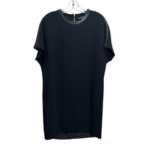 Rag & Bone Black Lamb Leather Trim Short Sleeve Shift Office Dress Size S